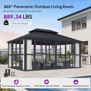PURPLE LEAF Luxury Sunroom Solarium 360° Transparent Outdoor Living Room with Elegant Curtains Outdoor Gazebo with 4-Side Sliding Doors and Windows for Entertaining