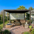 PURPLE LEAF Athena Louvered Pergola Khaki Outdoor Aluminum Pergola with Solid Color Roller Blind Adjustable Gazebo for Patio Deck Garden