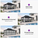 PURPLE LEAF Luxury Sunroom Solarium 360° Transparent Outdoor Living Room with Elegant Curtains Outdoor Gazebo with 4-Side Sliding Doors and Windows for Entertaining