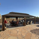 PURPLE LEAF Outdoor Hardtop Gazebo for Garden Bronze Double Roof Aluminum Frame Pavilion with String Lights-milky