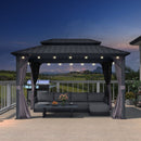 PURPLE LEAF Grey Hardtop Gazebo with Heavy Duty Galvanized Steel Double Roof with String Lights-clear