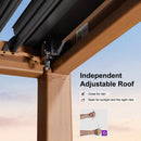 PURPLE LEAF Caesar Louvered Pergola with Yellow Lights Wood Grain Frame Gray Roof Aluminum Pergola with Adjustable Roof  Hardtop Gazebo for Outdoor Deck Garden Yard