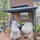 PURPLE LEAF Hardtop Grill Gazebo for Patio Grey Permanent Metal Roof Outside Sun Shade Outdoor BBQ Canopy with String Lights