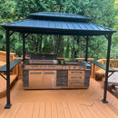 PURPLE LEAF Hardtop Grill Gazebo for Patio Grey Permanent Metal Roof Outside Sun Shade Outdoor BBQ Canopy with String Lights