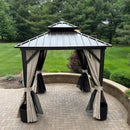PURPLE LEAF Hardtop Gazebo Featuring Galvanized Steel Double Roof and Bronze Aluminum Frame with Curtains and Netting for Poolside with Lights-clear