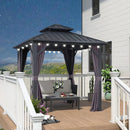 PURPLE LEAF Grey Hardtop Gazebo with Heavy Duty Galvanized Steel Double Roof with String Lights-milky