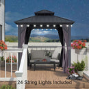 PURPLE LEAF Grey Hardtop Gazebo with Heavy Duty Galvanized Steel Double Roof with String Lights-milky