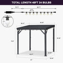 PURPLE LEAF Lean to Gazebo Metal Roof Patio Cover Built-in Drain Slots Wall Mounted Gazebo with Lights-mikly for Outdoor Extension