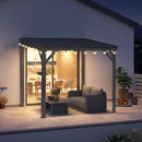 PURPLE LEAF Lean to Gazebo Metal Roof Patio Cover Built-in Drain Slots Wall Mounted Gazebo with Lights-clear for Outdoor Extension