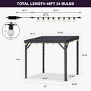PURPLE LEAF Lean to Gazebo Metal Roof Patio Cover Built-in Drain Slots Wall Mounted Gazebo with Lights-clear for Outdoor Extension