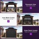PURPLE LEAF Metal Gazebo Double Roof Wood Grain Aluminum Frame with Curtains and Netting with Lights-clear