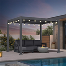 PURPLE LEAF Caesar Louvered Pergola with Yellow String Lights Patio Aluminum Pergola with Independent Adjustable Rainproof Roof Hardtop Pergola for Outdoor Deck Garden Yard