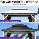 PURPLE LEAF Modern Gazebo Grey Hardtop Galvanized Steel Double Roof White Aluminum Poles with Curtains and Netting