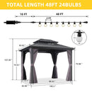 PURPLE LEAF Grey Hardtop Gazebo with Heavy Duty Galvanized Steel Double Roof with String Lights-milky