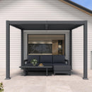 PURPLE LEAF Caesar Hardtop Louvered Pergola, Slanted Roof Outdoor Aluminum Patio Pergola with Adjustable Rainproof Roof, Heavy-Duty Lean to Gazebo for Patios Backyard Deck, Gray