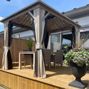 PURPLE LEAF Deck Gazebo Champagne Hardtop Metal Frame Double Roof with Curtains and Netting