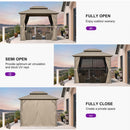 PURPLE LEAF Deck Gazebo Champagne Hardtop Metal Frame Double Roof with Curtains and Netting