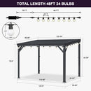 PURPLE LEAF Lean to Gazebo Metal Roof Patio Cover Built-in Drain Slots Wall Mounted Gazebo with Lights-mikly for Outdoor Extension