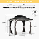 PURPLE LEAF Modern Gazebo Grey Hardtop Galvanized Steel Double Roof White Aluminum Poles with Curtains and Netting with Lights-milky