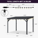 PURPLE LEAF Lean to Gazebo Metal Roof Patio Cover Built-in Drain Slots Wall Mounted Gazebo with Lights-clear for Outdoor Extension