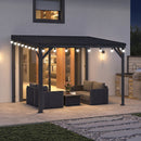 PURPLE LEAF Lean to Gazebo Metal Roof Patio Cover Built-in Drain Slots Wall Mounted Gazebo with Lights-mikly for Outdoor Extension