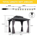 PURPLE LEAF Grey Hardtop Gazebo with Heavy Duty Galvanized Steel Double Roof with String Lights-clear