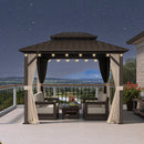 PURPLE LEAF Hardtop Gazebo Featuring Galvanized Steel Double Roof and Bronze Aluminum Frame with Curtains and Netting for Poolside with Lights-clear