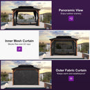 PURPLE LEAF Metal Gazebo Double Roof Wood Grain Aluminum Frame with Curtains and Netting with Lights-clear