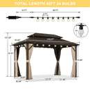PURPLE LEAF Hardtop Gazebo Featuring Galvanized Steel Double Roof and Bronze Aluminum Frame with Curtains and Netting for Poolside with Lights-clear