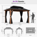 PURPLE LEAF Metal Gazebo Double Roof Wood Grain Aluminum Frame with Curtains and Netting