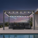 PURPLE LEAF Caesar Louvered Pergola with Yellow String Lights Patio Aluminum Pergola with Independent Adjustable Rainproof Roof Hardtop Pergola for Outdoor Deck Garden Yard