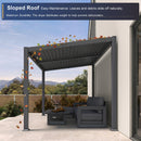 PURPLE LEAF Caesar Hardtop Louvered Pergola, Slanted Roof Outdoor Aluminum Patio Pergola with Adjustable Rainproof Roof, Heavy-Duty Lean to Gazebo for Patios Backyard Deck, Gray