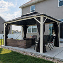 PURPLE LEAF Modern Gazebo Grey Hardtop Galvanized Steel Double Roof White Aluminum Poles with Curtains and Netting