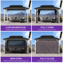 PURPLE LEAF Modern Gazebo Grey Hardtop Galvanized Steel Double Roof White Aluminum Poles with Curtains and Netting