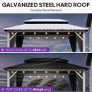 PURPLE LEAF Modern Gazebo Grey Hardtop Galvanized Steel Double Roof White Aluminum Poles with Curtains and Netting with Lights-clear
