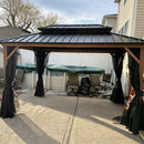 PURPLE LEAF Metal Gazebo Double Roof Wood Grain Aluminum Frame with Curtains and Netting