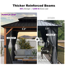 PURPLE LEAF Metal Gazebo Double Roof Wood Grain Aluminum Frame with Curtains and Netting with Lights-milky