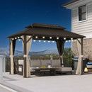 PURPLE LEAF Hardtop Gazebo Featuring Galvanized Steel Double Roof and Bronze Aluminum Frame with Curtains and Netting for Poolside with Lights-clear