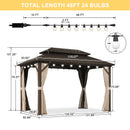 PURPLE LEAF Hardtop Gazebo Featuring Galvanized Steel Double Roof and Bronze Aluminum Frame with Curtains and Netting for Backyard with Lights-milky