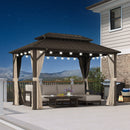 PURPLE LEAF Hardtop Gazebo Featuring Galvanized Steel Double Roof and Bronze Aluminum Frame with Curtains and Netting for Backyard with Lights-milky
