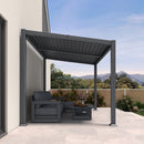 PURPLE LEAF Caesar Hardtop Louvered Pergola, Slanted Roof Outdoor Aluminum Patio Pergola with Adjustable Rainproof Roof, Heavy-Duty Lean to Gazebo for Patios Backyard Deck, Gray