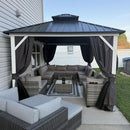 PURPLE LEAF Modern Gazebo Grey Hardtop Galvanized Steel Double Roof White Aluminum Poles with Curtains and Netting