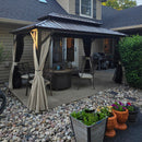 PURPLE LEAF Hardtop Gazebo Featuring Galvanized Steel Double Roof and Bronze Aluminum Frame with Curtains and Netting for Poolside with Lights-clear