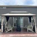 PURPLE LEAF Deck Gazebo Champagne Hardtop Metal Frame Double Roof with Curtains and Netting with Lights-milky