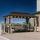 PURPLE LEAF Hardtop Gazebo Featuring Galvanized Steel Double Roof and Bronze Aluminum Frame with Curtains and Netting for Poolside with Lights-clear