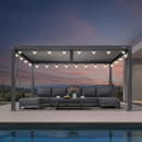 PURPLE LEAF Caesar Louvered Pergola with Yellow String Lights Patio Aluminum Pergola with Independent Adjustable Rainproof Roof Hardtop Pergola for Outdoor Deck Garden Yard