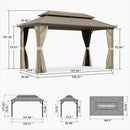 PURPLE LEAF Deck Gazebo Champagne Hardtop Metal Frame Double Roof with Curtains and Netting