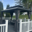 PURPLE LEAF Grey Hardtop Gazebo with Heavy Duty Galvanized Steel Double Roof with Netting and Curtains