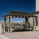 PURPLE LEAF Hardtop Gazebo Featuring Galvanized Steel Double Roof and Bronze Aluminum Frame with Curtains and Netting for Backyard with Lights-milky