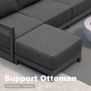 PURPLE LEAF Caesar Open-End Patio Conversation Set with Grey Cushion Pillows and Ottoman for Modern Outdoor Deck